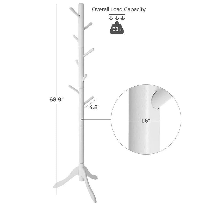 Modern Solid Wood Coat Rack in White Finish with 8 Hooks by HomePacific