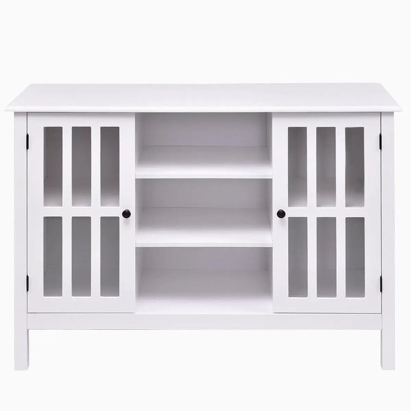 White Wood 43-inch TV Stand with Glass Panel Doors by HomePacific