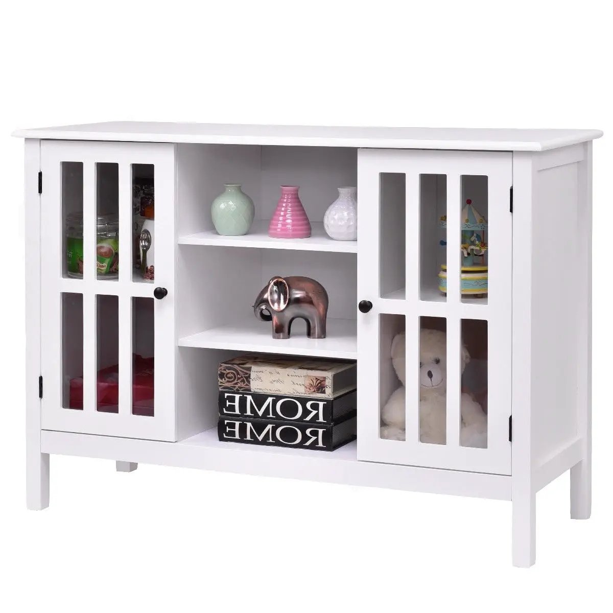 White Wood 43-inch TV Stand with Glass Panel Doors by HomePacific