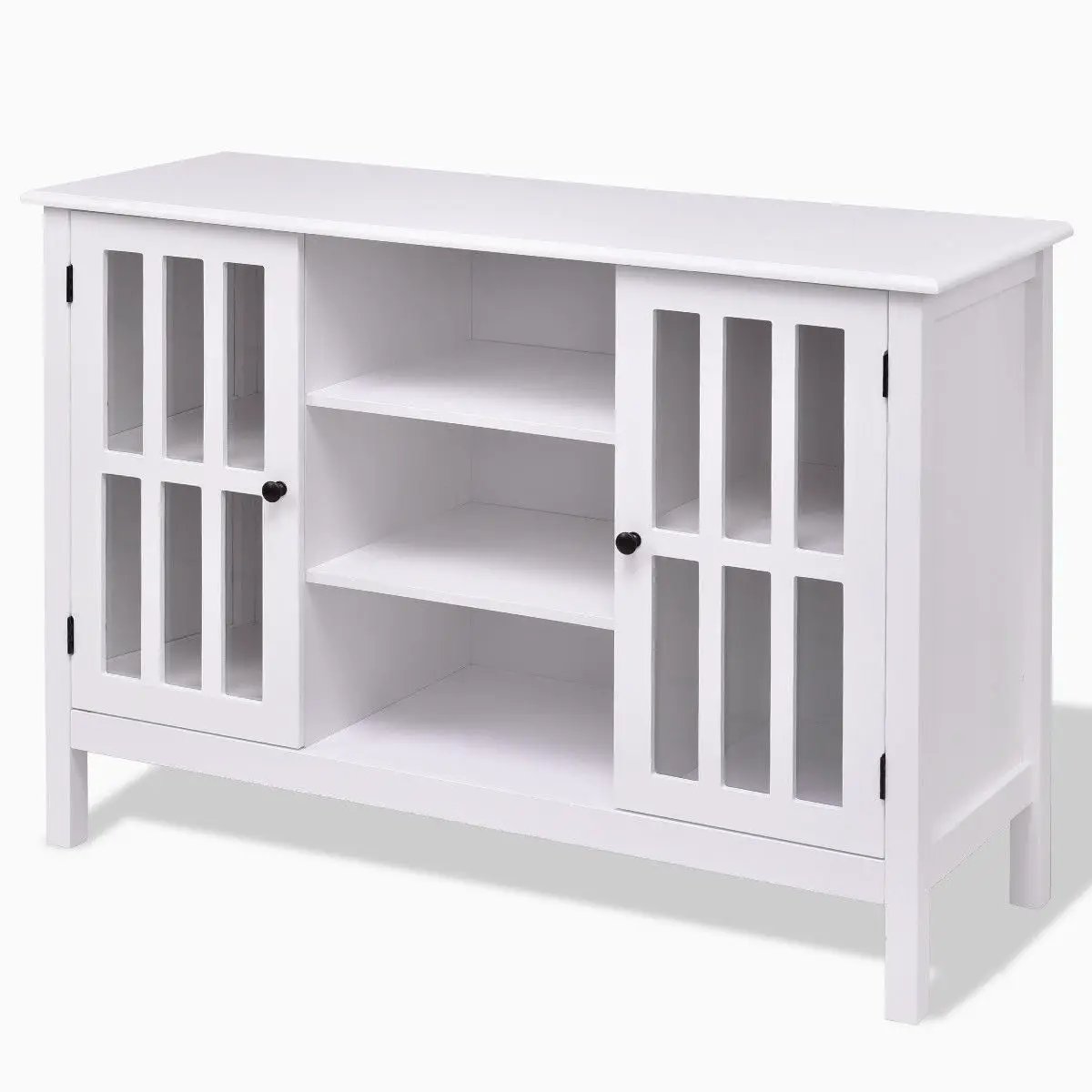 White Wood 43-inch TV Stand with Glass Panel Doors by HomePacific