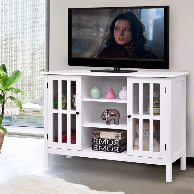 White Wood 43-inch TV Stand with Glass Panel Doors by HomePacific