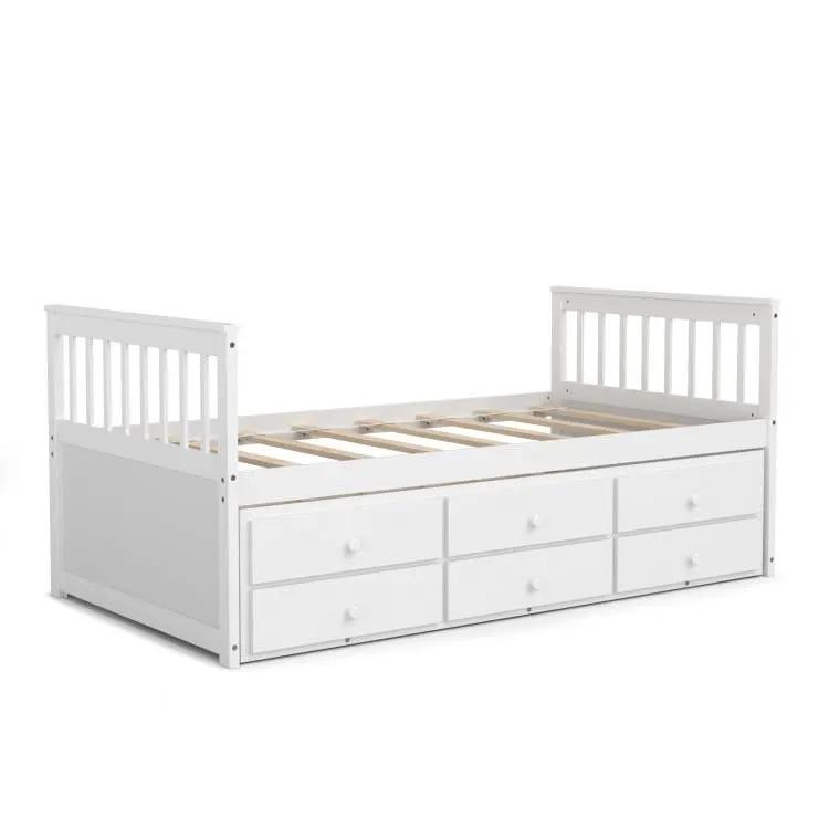 Twin Captains Bed with Pull Out Trundle and Storage Drawers in White Wood Finish by HomePacific