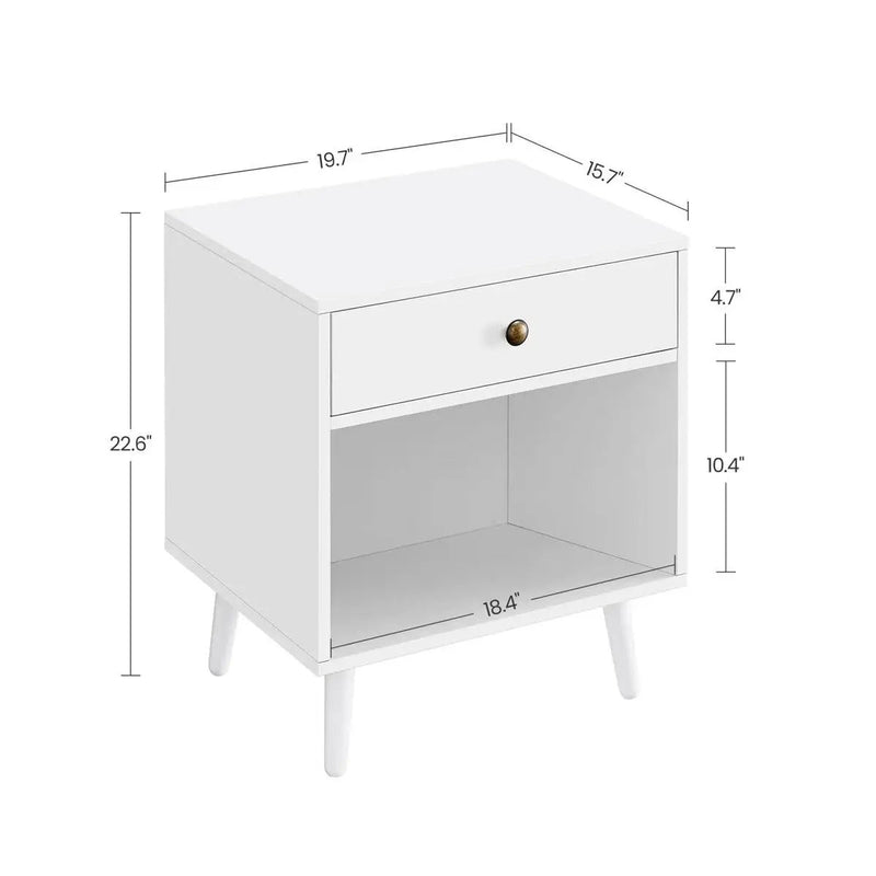 Mid-Century Modern Bedroom 1-Drawer Nightstand End Table in White Wood Finish by HomePacific
