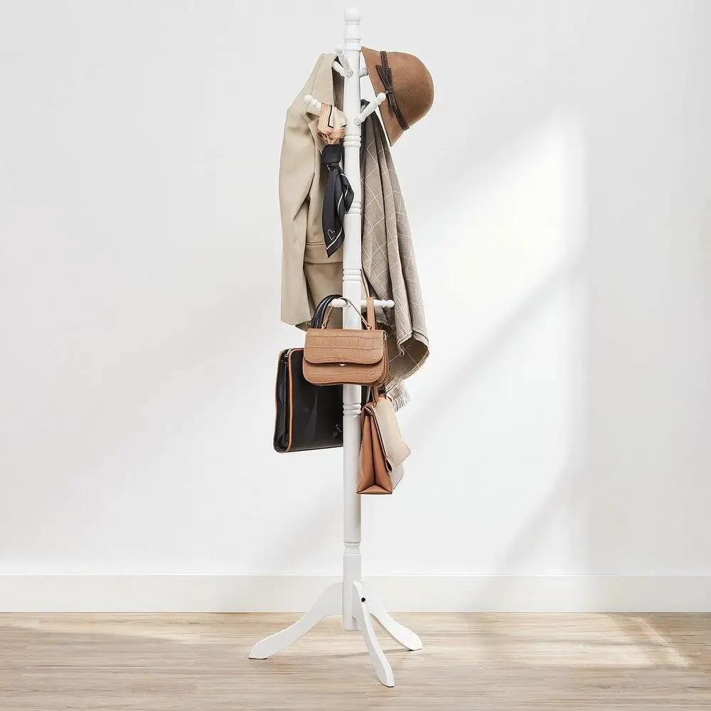 Solid Wood Coat Rack in White Finish with 10 Hooks by HomePacific