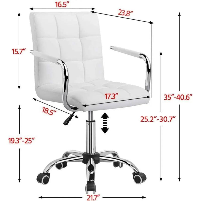 White Modern Faux Leather Mid-Back Swivel Office Chair with Armrests and Wheels by HomePacific