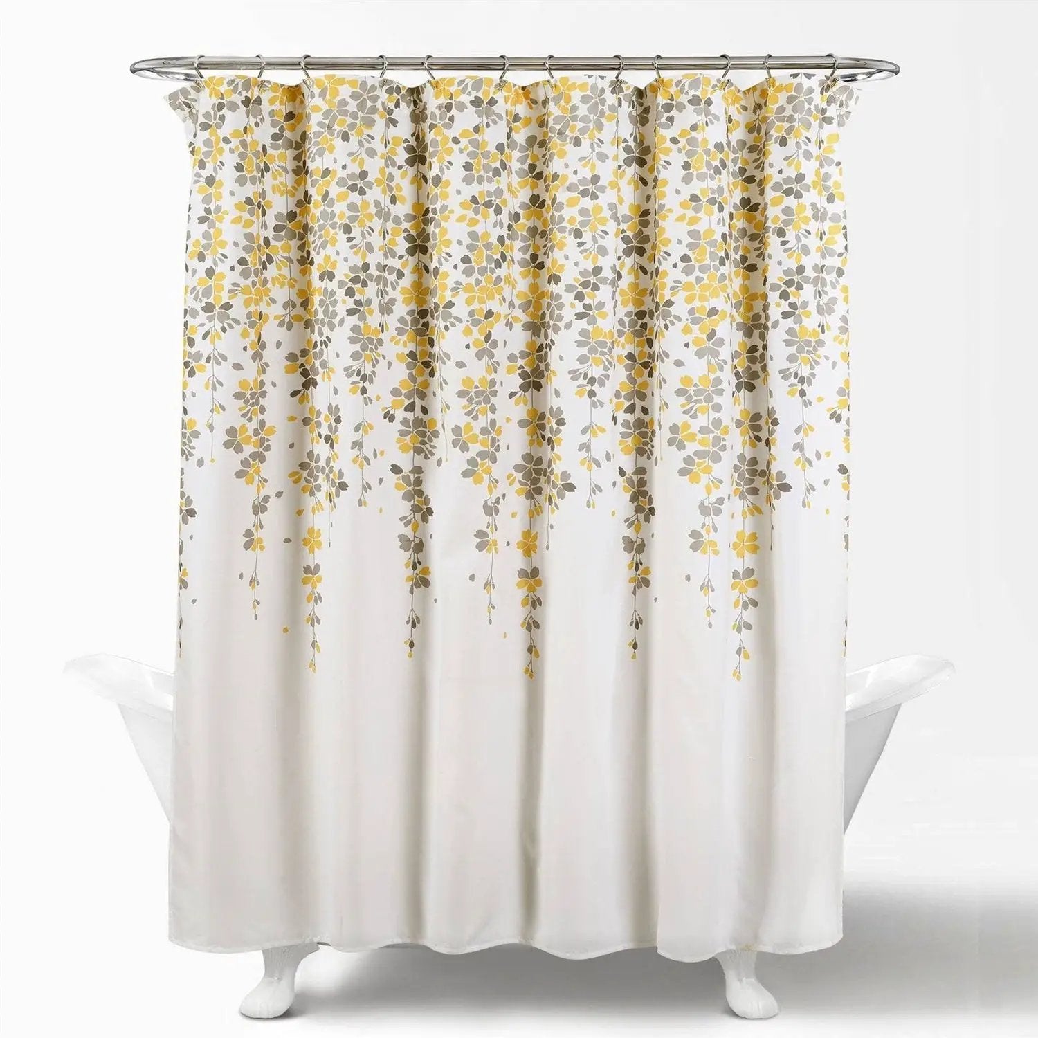 72-inch Off-White Beige Cream Yellow Grey Floral Vines Flowers Shower Curtain by HomePacific