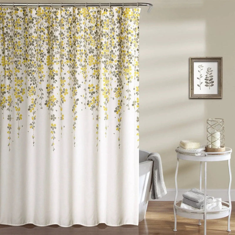 72-inch Off-White Beige Cream Yellow Grey Floral Vines Flowers Shower Curtain by HomePacific
