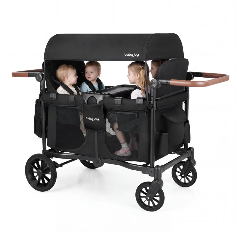 Wagon Stroller for 4 Kids Foldable 4-Seater Push-Pull Toddler Stroller by DirectDeals
