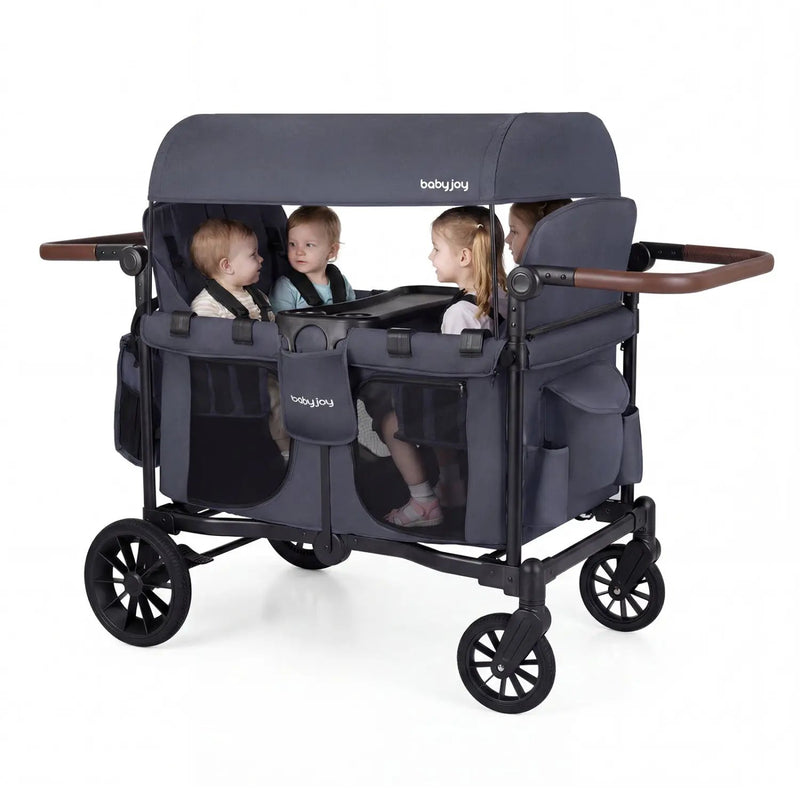 Wagon Stroller for 4 Kids Foldable 4-Seater Push-Pull Toddler Stroller by DirectDeals
