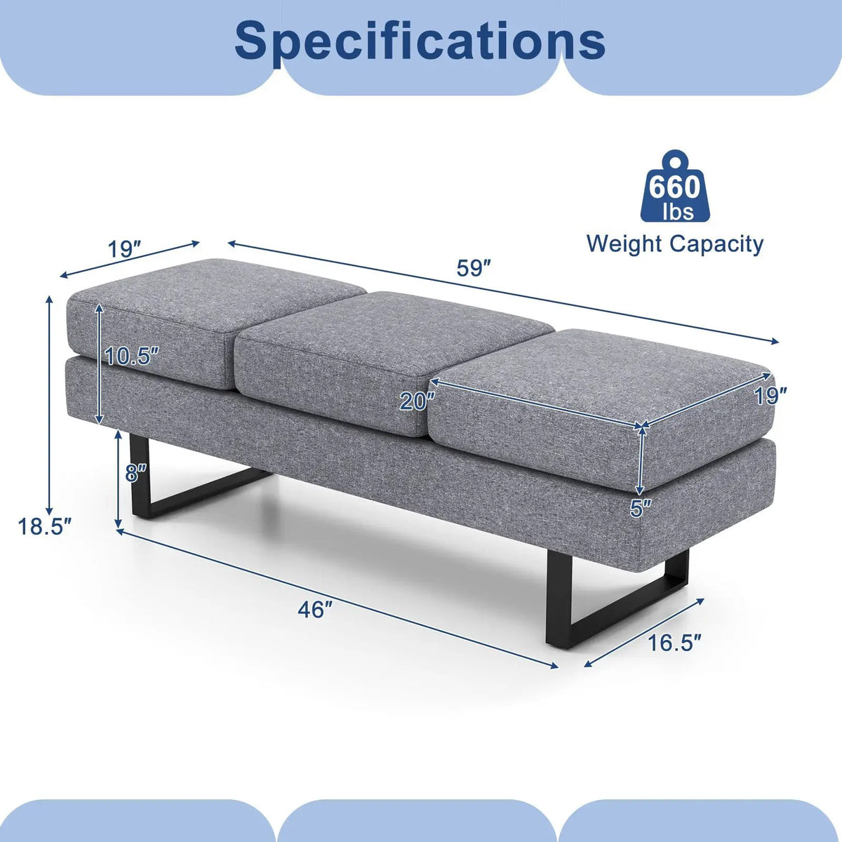 Waiting Room Bench Seating Long Bench with Metal Frame Leg, photo 10 of 16