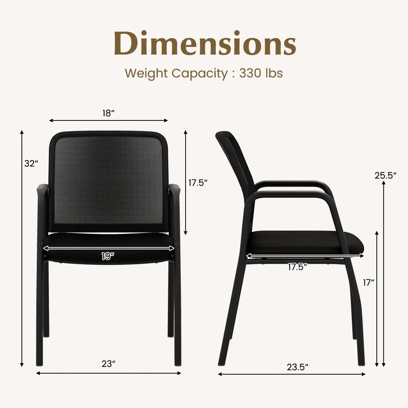 Waiting Room Chair Set of 2 Office Guest Chairs with Ergonomic Mesh Backrest-Black by DirectDeals