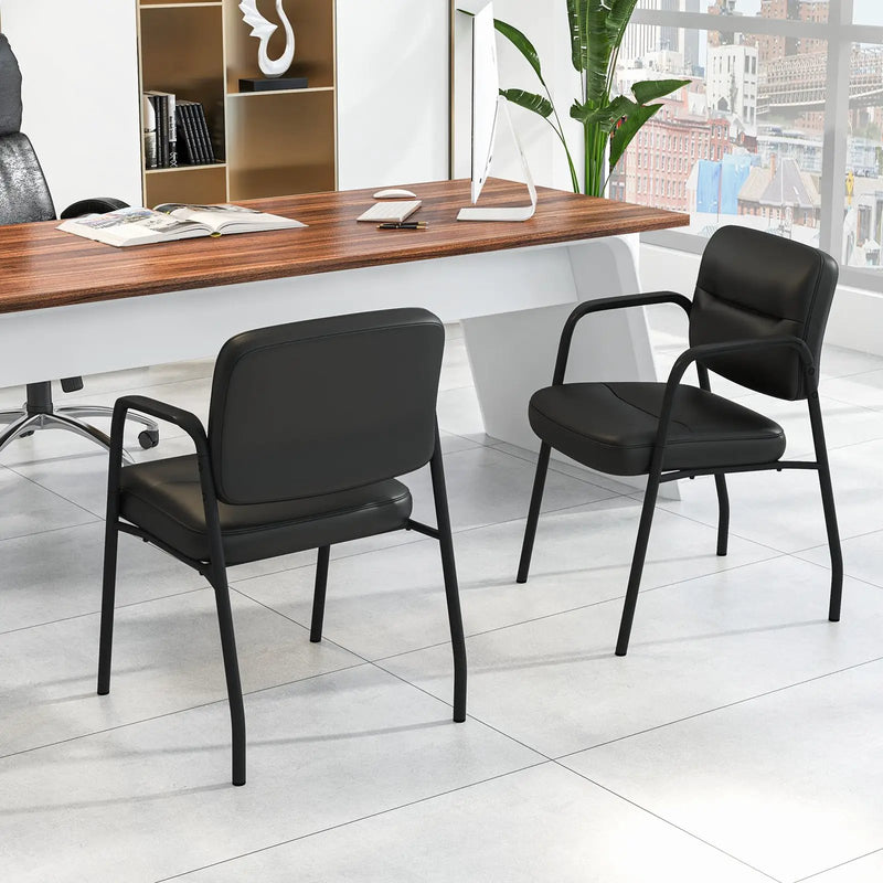 Waiting Room Guest Chair Set of 2 with Mixed PU Leather and Integrated Armrests-Black by DirectDeals