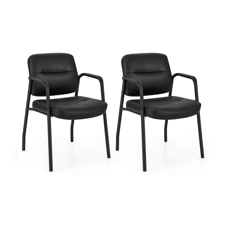 Waiting Room Guest Chair Set of 2 with Mixed PU Leather and Integrated Armrests-Black by DirectDeals