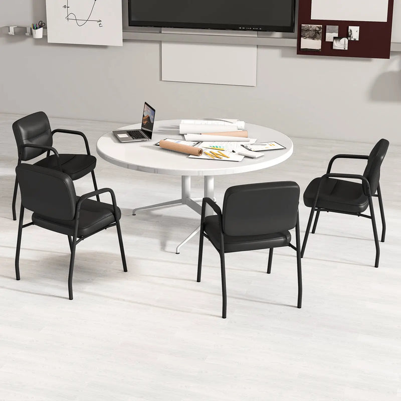 Waiting Room Guest Chair Set of 2 with Mixed PU Leather and Integrated Armrests-Black by DirectDeals