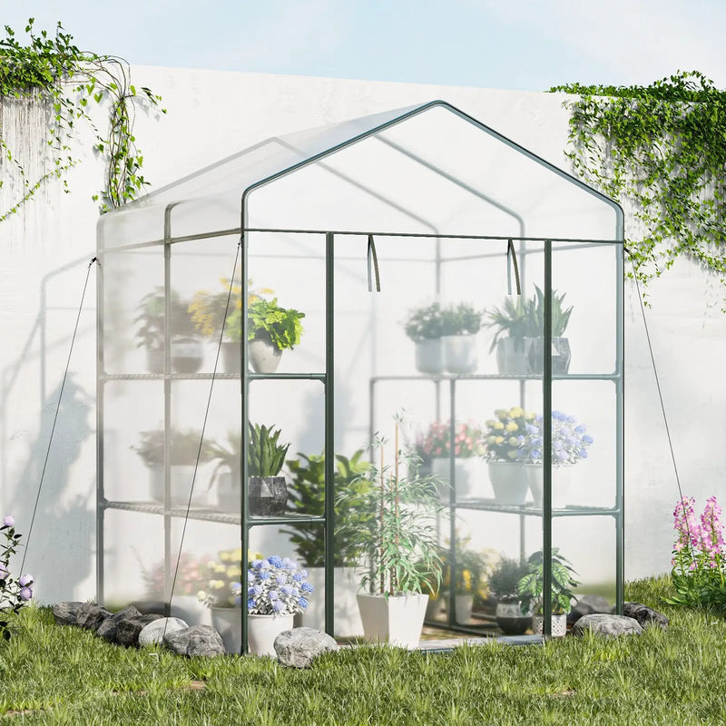 Walk-in Greenhouse with 3 Tiers 8 Shelves PVC Cover Roll-up Zippered Door by DirectDeals