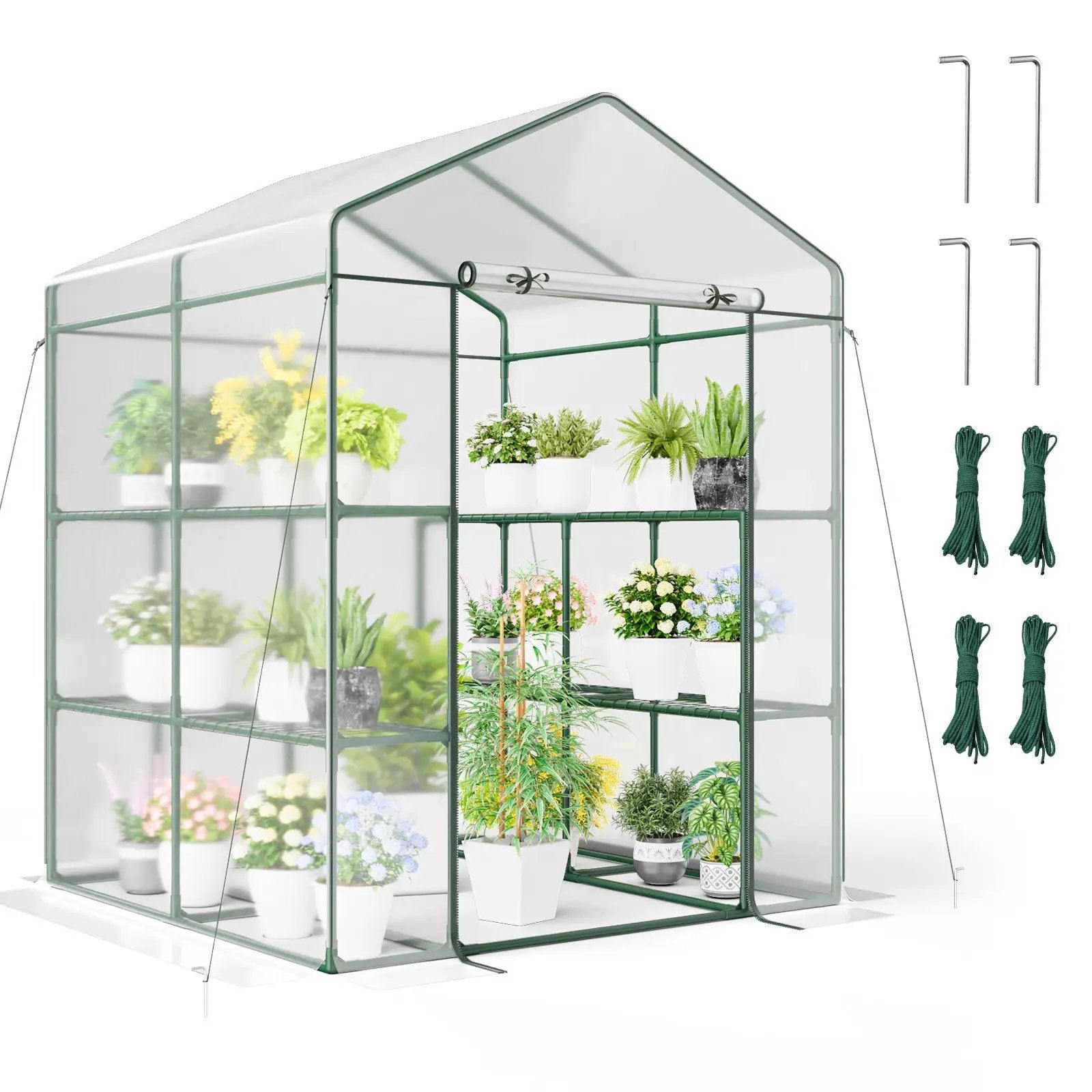 Walk-in Greenhouse with 3 Tiers 8 Shelves PVC Cover Roll-up Zippered Door by DirectDeals