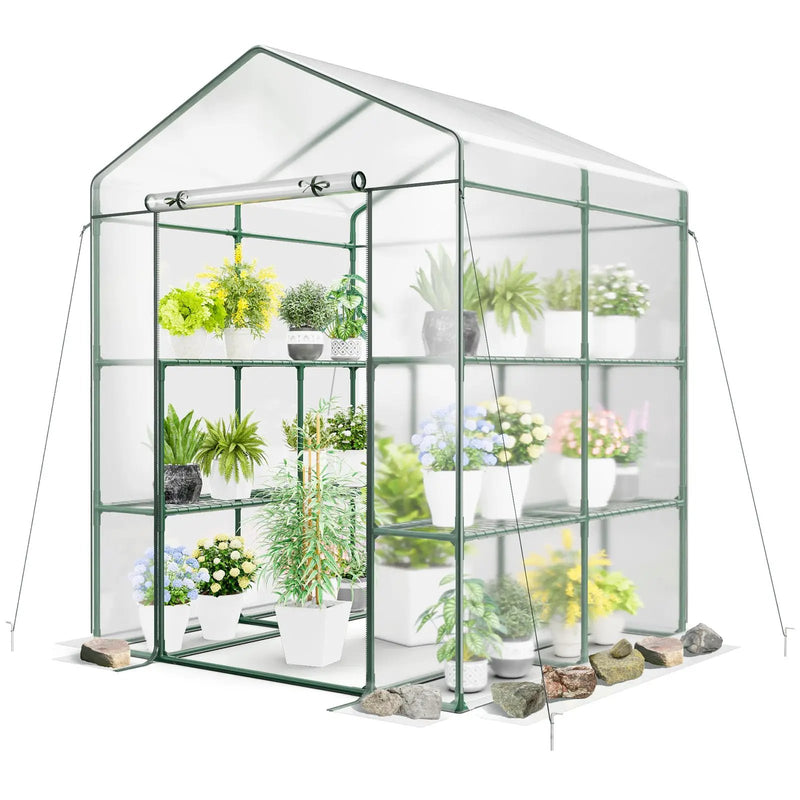 Walk-in Greenhouse with 3 Tiers 8 Shelves PVC Cover Roll-up Zippered Door by DirectDeals