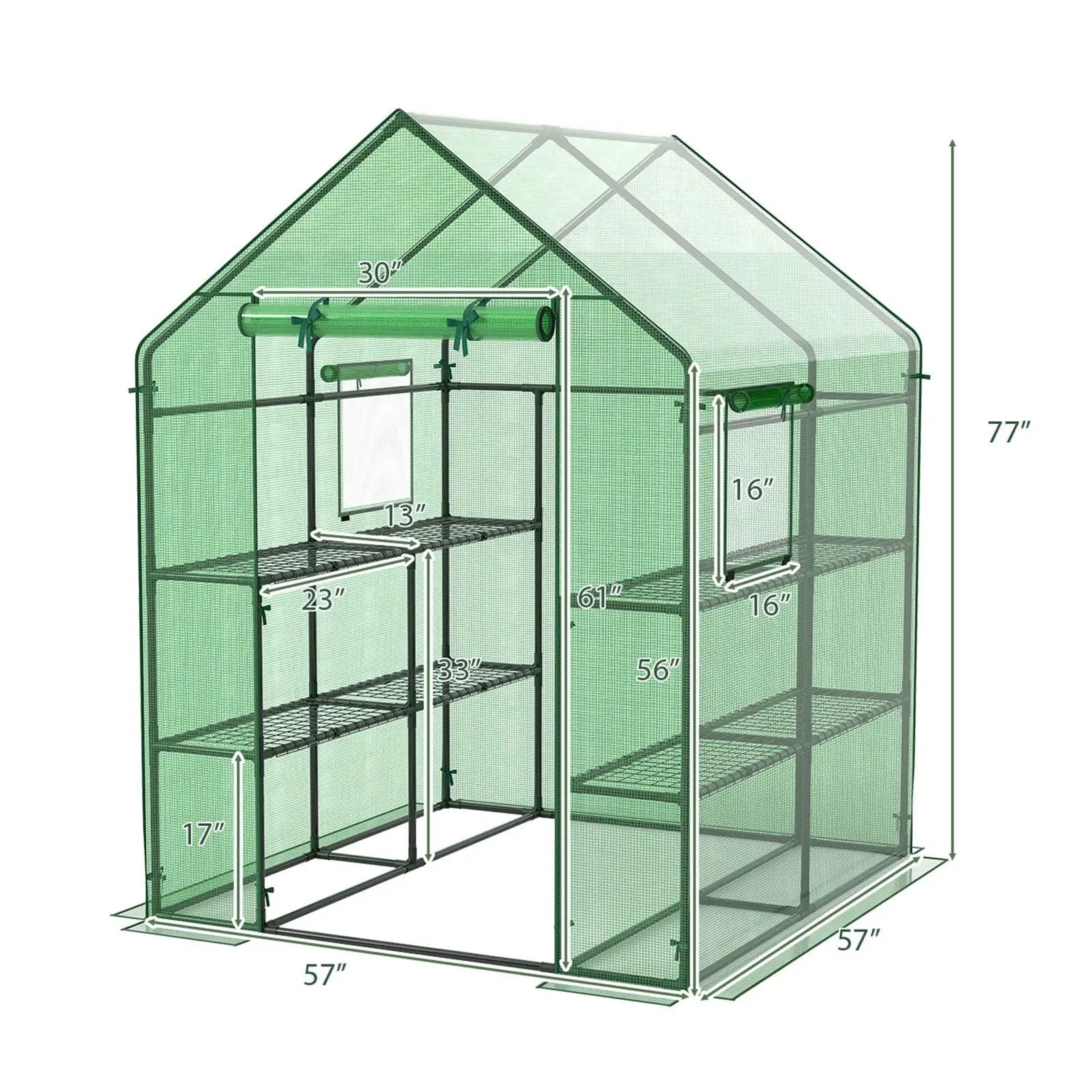 Walk-in Greenhouse 56 x 56 x 77 Inch Gardening with Observation Windows by DirectDeals