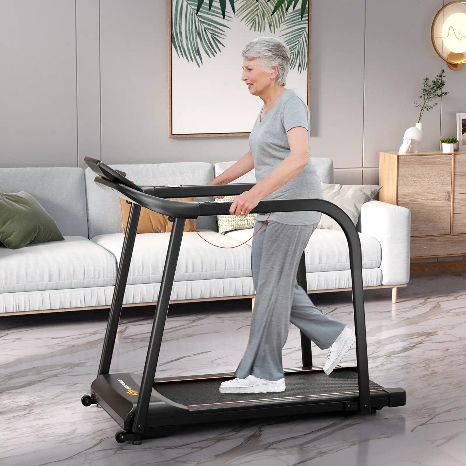 2.5 HP Walking Treadmill with Long Handrails for Seniors-Black by DirectDeals