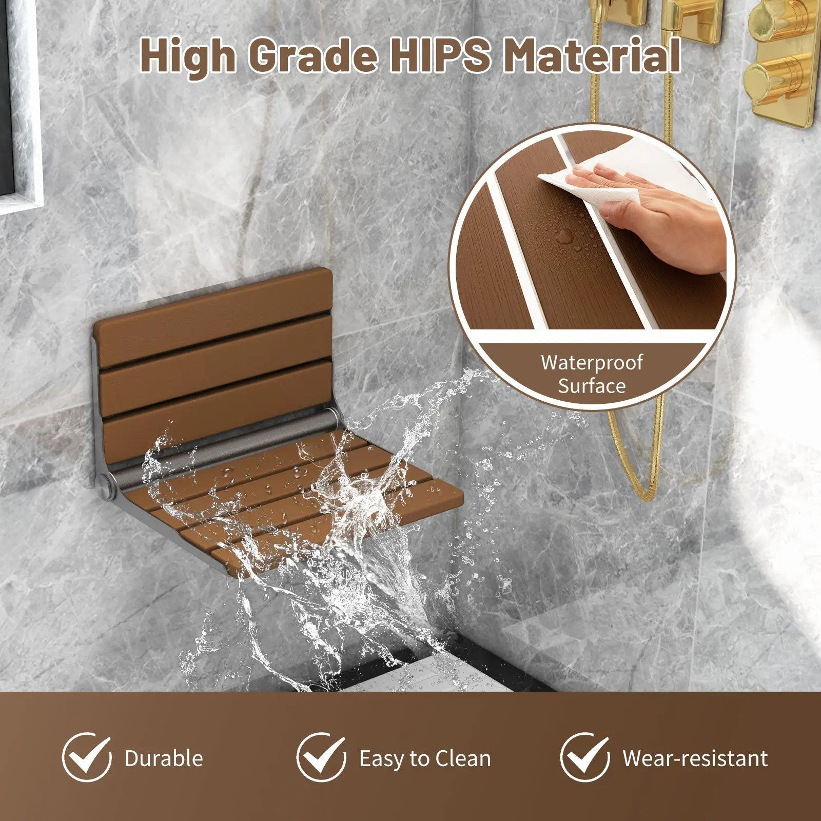 Wall-Mounted Foldable Waterproof HIPS Bathroom Bench by DirectDeals
