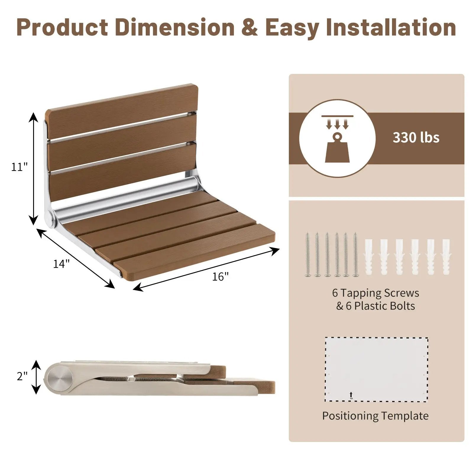 Wall-Mounted Foldable Waterproof HIPS Bathroom Bench by DirectDeals
