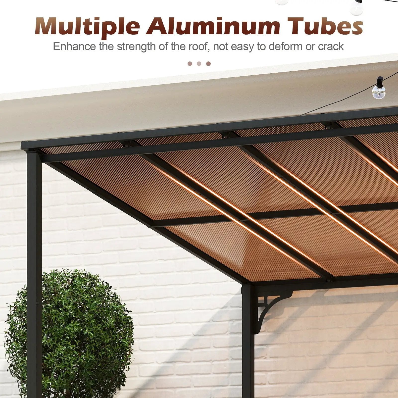 Wall-Mounted Patio Gazebo Large Outdoor Hardtop Pergola with Sloped Polycarbonate Roof-Black by DirectDeals