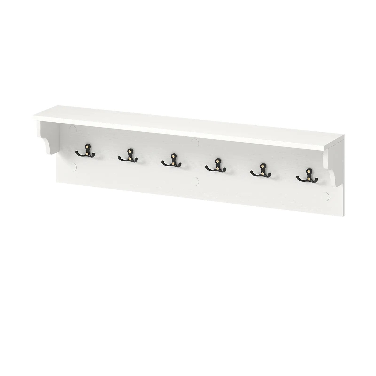 Wall Hooks with Shelf 31.5inch Wooden Coat Rack with 6 Hooks for Hats Towels Purses Robes by DirectDeals