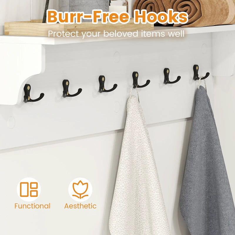 Wall Hooks with Shelf 31.5inch Wooden Coat Rack with 6 Hooks for Hats Towels Purses Robes by DirectDeals