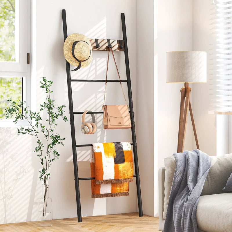 Wall-Leaning Decorative Blanket Holder with 5 Removable Hooks by DirectDeals