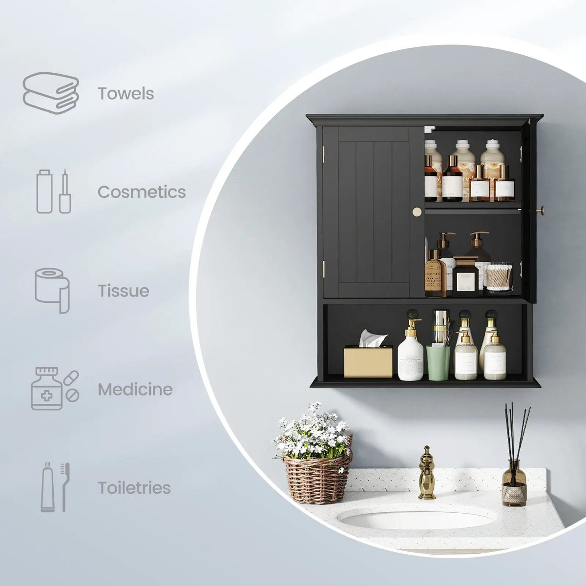 Wall Mount Bathroom Cabinet Storage Organizer with Doors and Shelves by DirectDeals