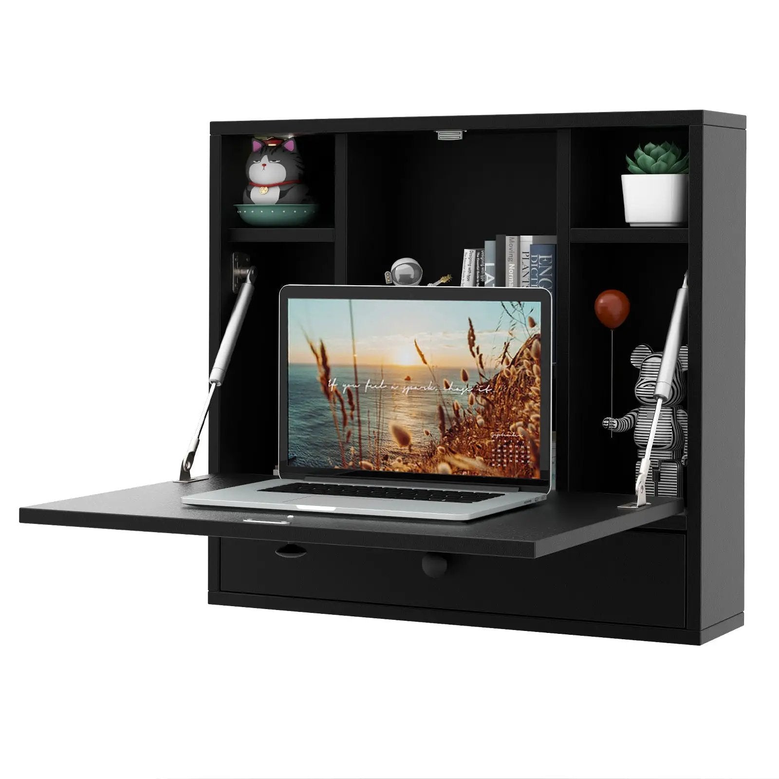 Wall-Mount Folding Desk with Storage Shelves and Drawer by DirectDeals