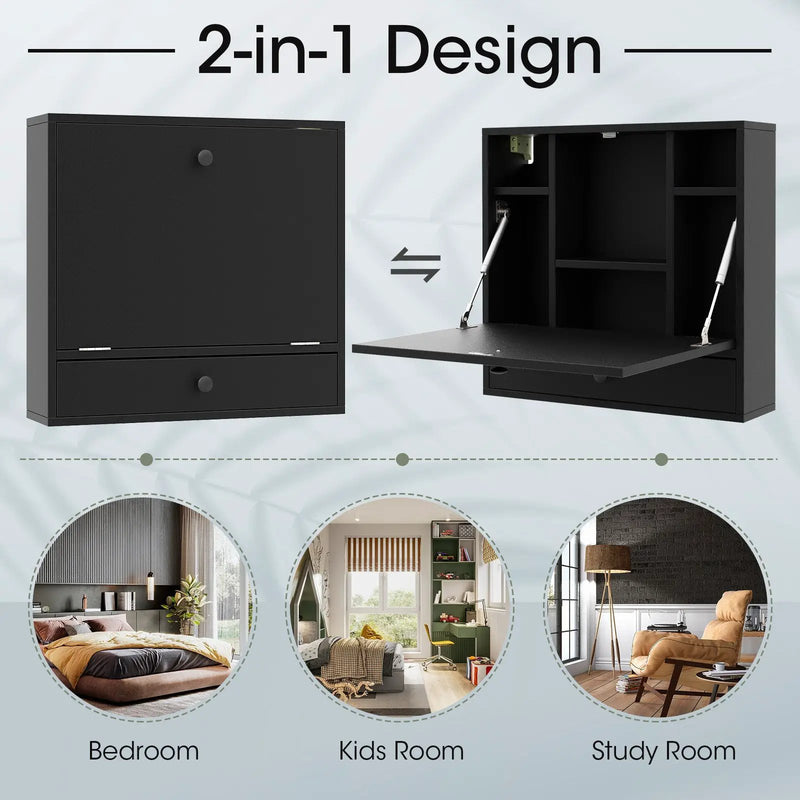 Wall-Mount Floating Desk Foldable Space Saving Laptop Workstation by DirectDeals