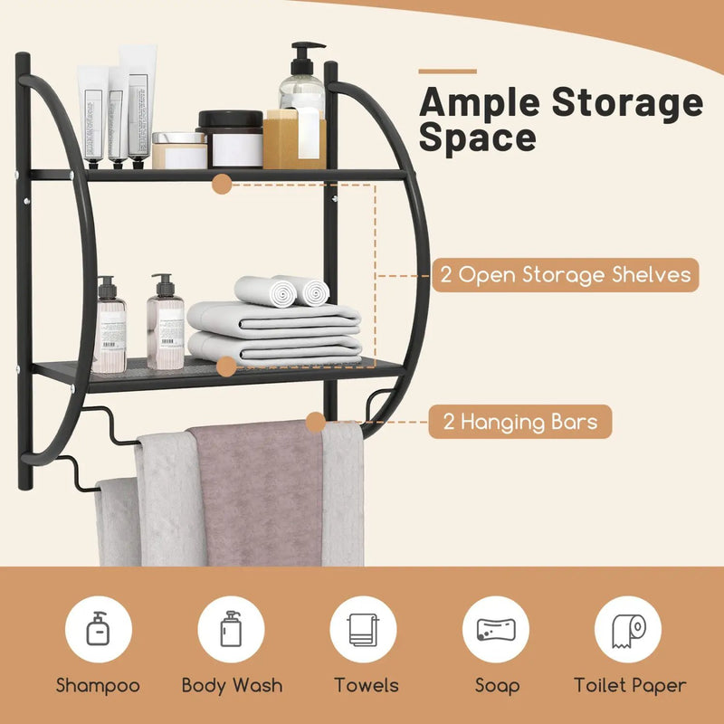2-Tier Wall Mounted Bathroom Towel Rack with Towel Bars by DirectDeals