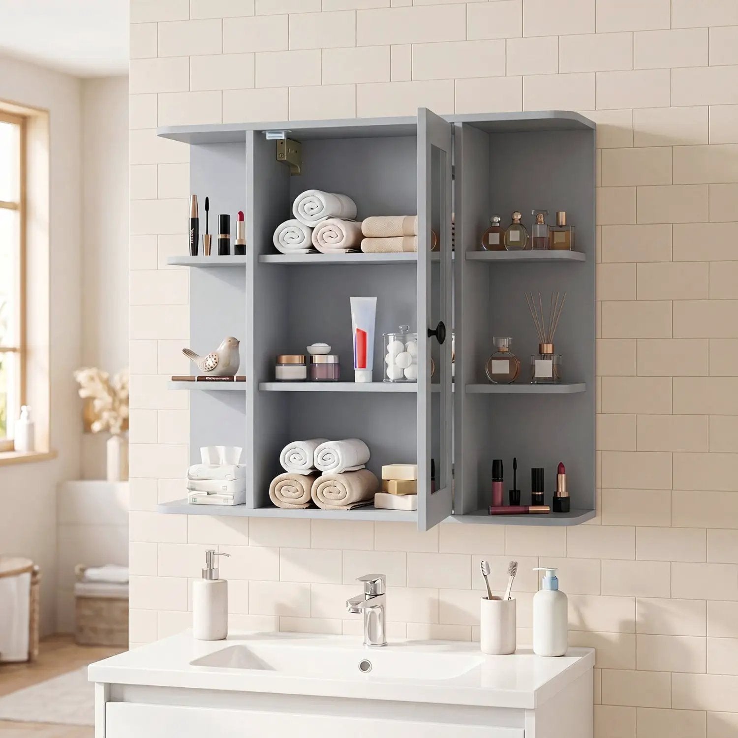 Wall Mounted Bathroom Medicine Cabinet with Mirror - Gray by DirectDeals