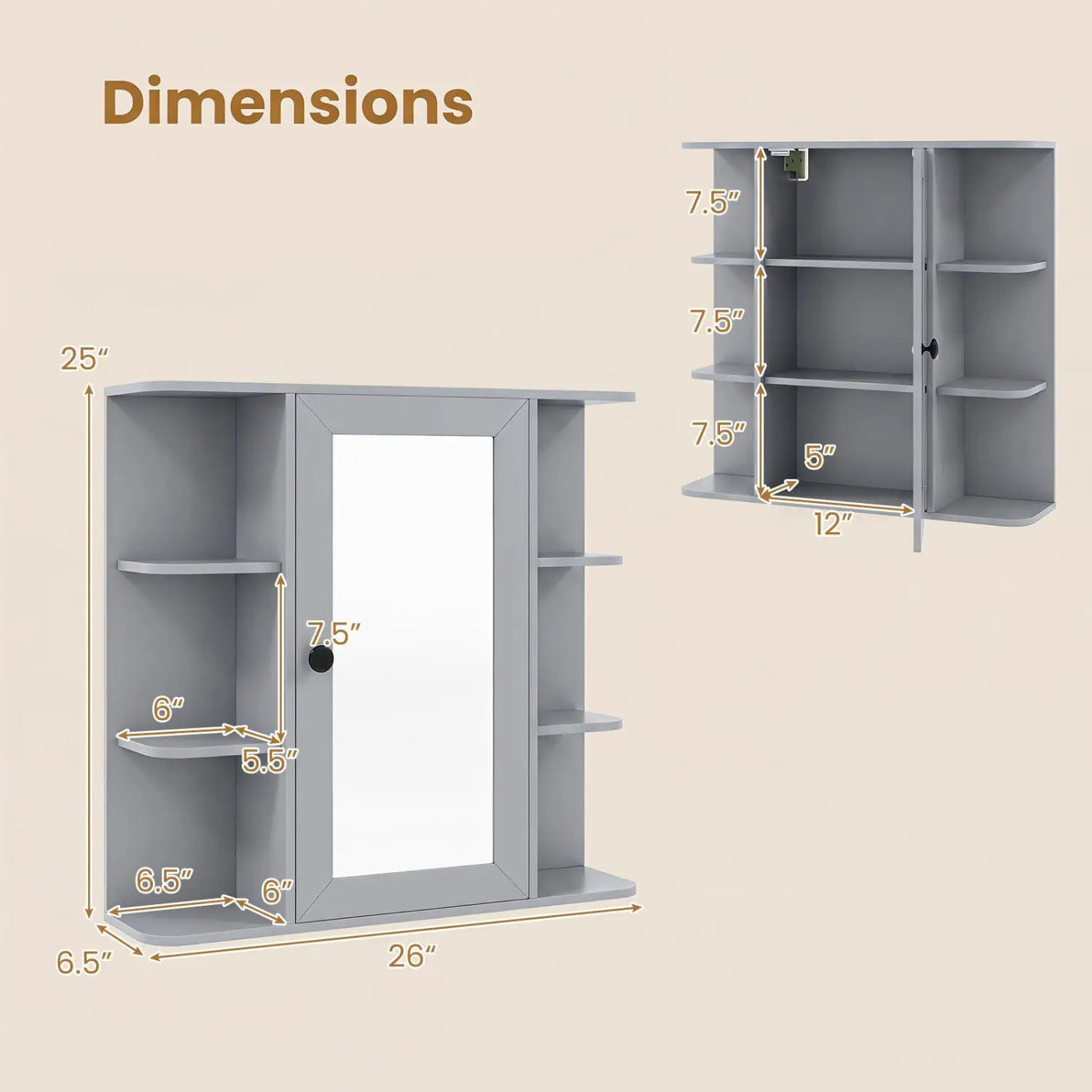 Wall Mounted Bathroom Medicine Cabinet with Mirror - Gray by DirectDeals