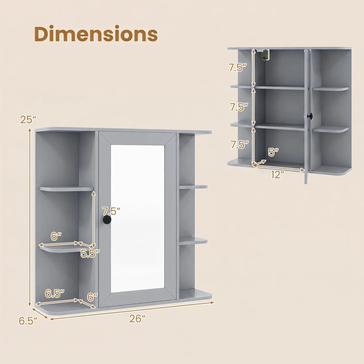 Wall Mounted Bathroom Medicine Cabinet with Mirror - Gray by DirectDeals