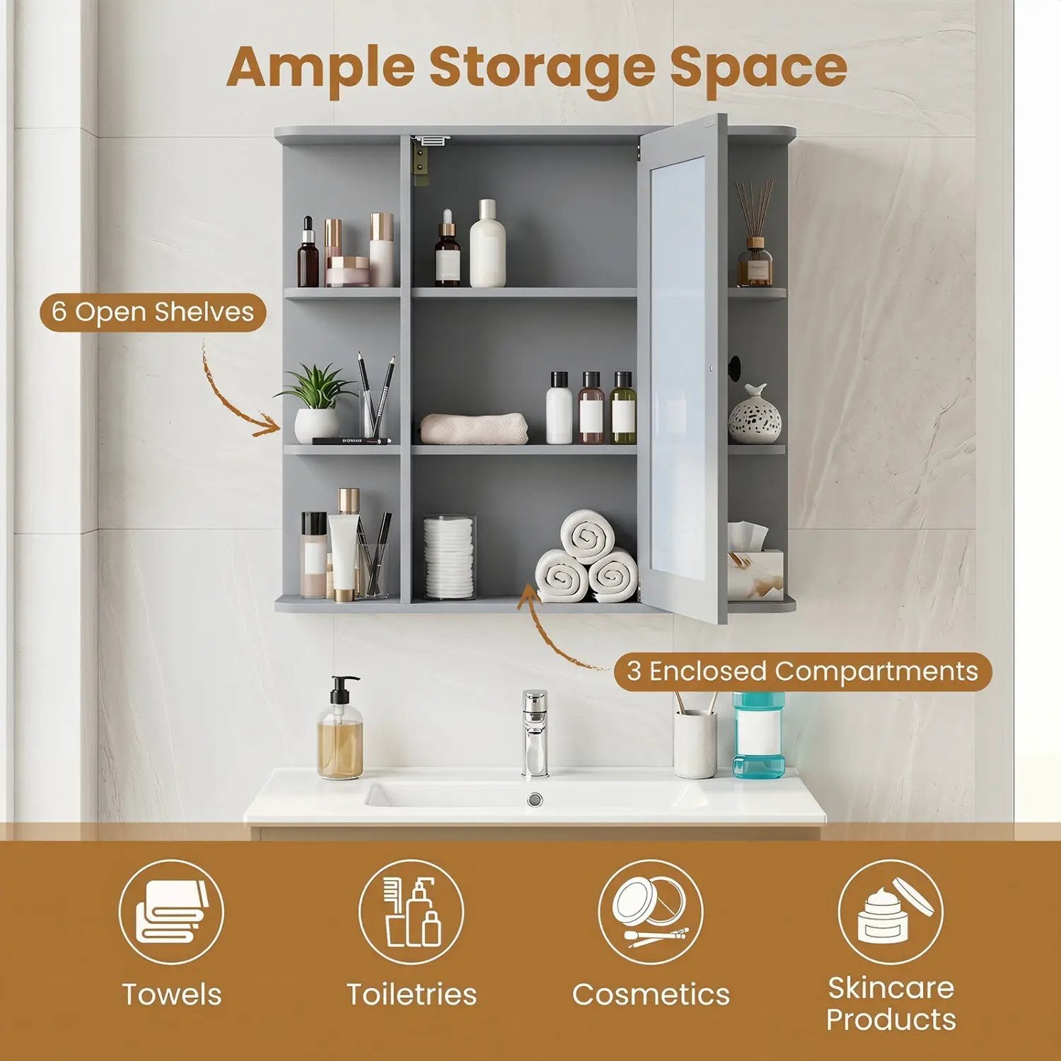 Wall Mounted Bathroom Medicine Cabinet with Mirror - Gray by DirectDeals