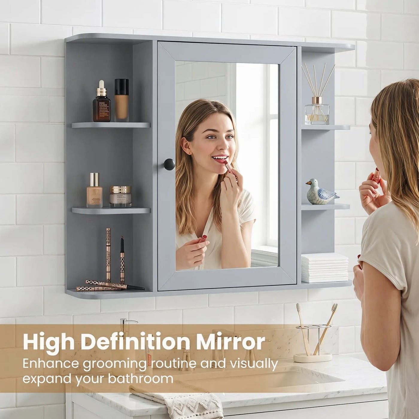 Wall Mounted Bathroom Medicine Cabinet with Mirror - Gray by DirectDeals
