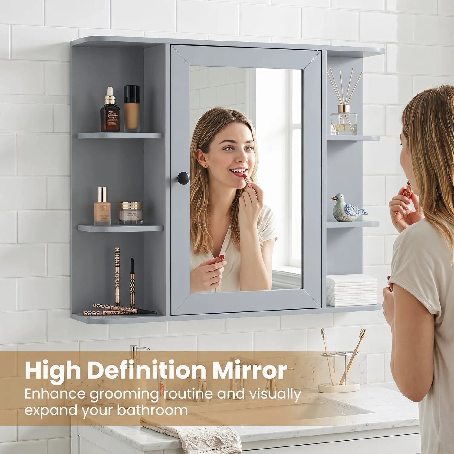 Wall Mounted Bathroom Medicine Cabinet with Mirror - Gray by DirectDeals