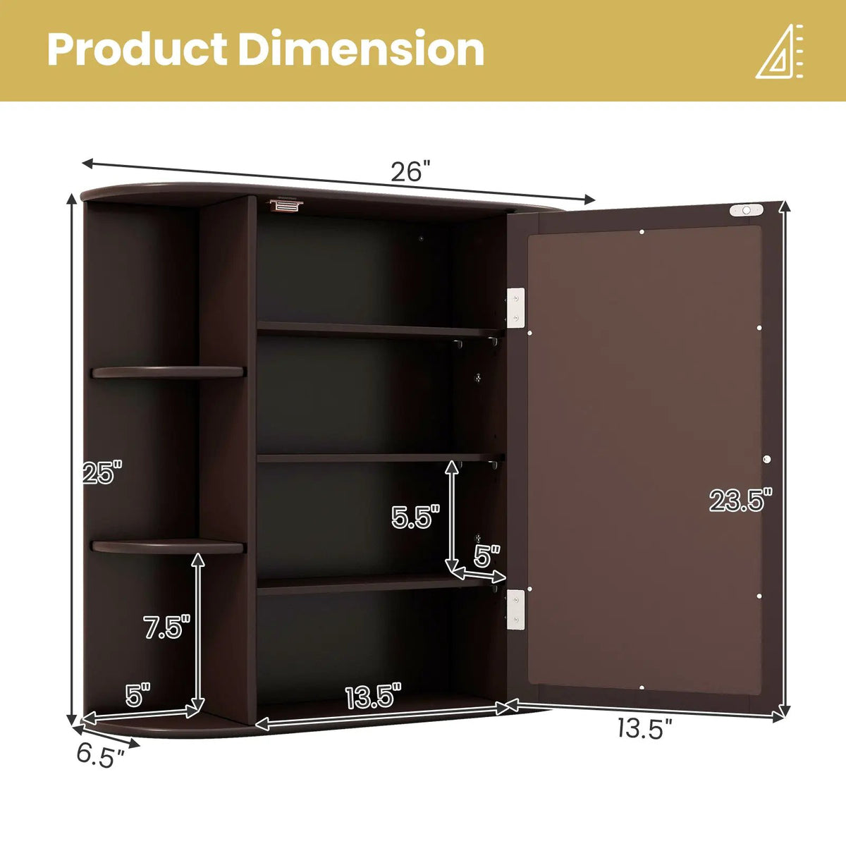 Wall-Mounted Bathroom Mirror Cabinet with Storage Shelves by DirectDeals