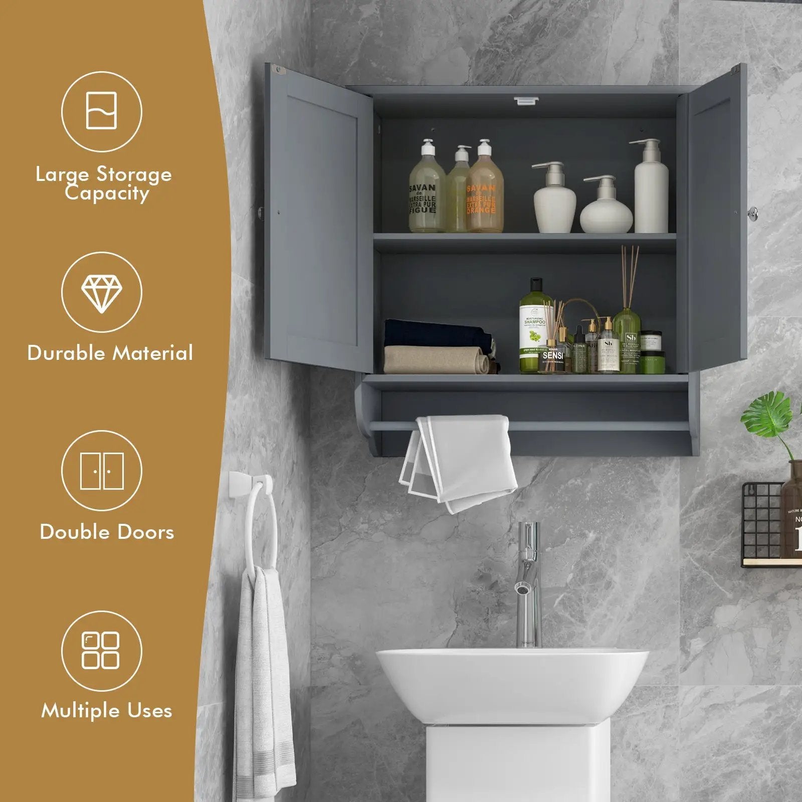 Wall Mounted Bathroom Storage Medicine Cabinet with Towel Bar by DirectDeals