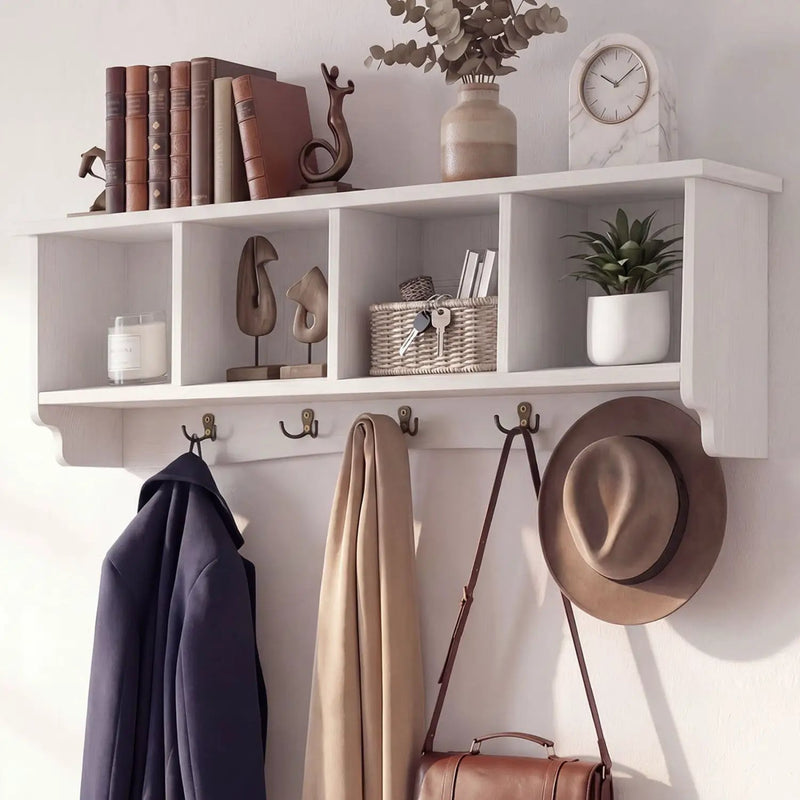 Wall-Mounted Coat Rack with 4 Cubbies and 5 Double Hooks by DirectDeals