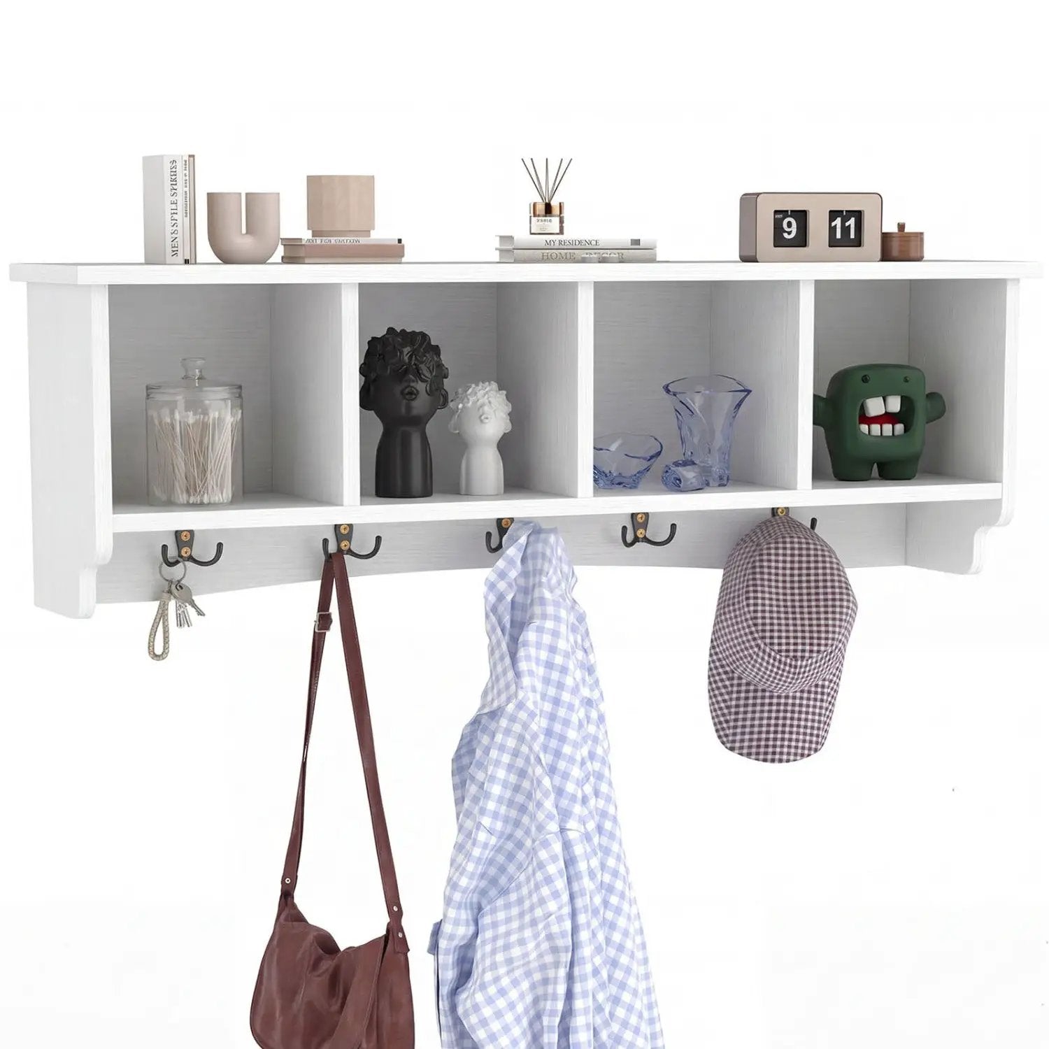 Wall-Mounted Coat Rack with 4 Cubbies and 5 Double Hooks by DirectDeals