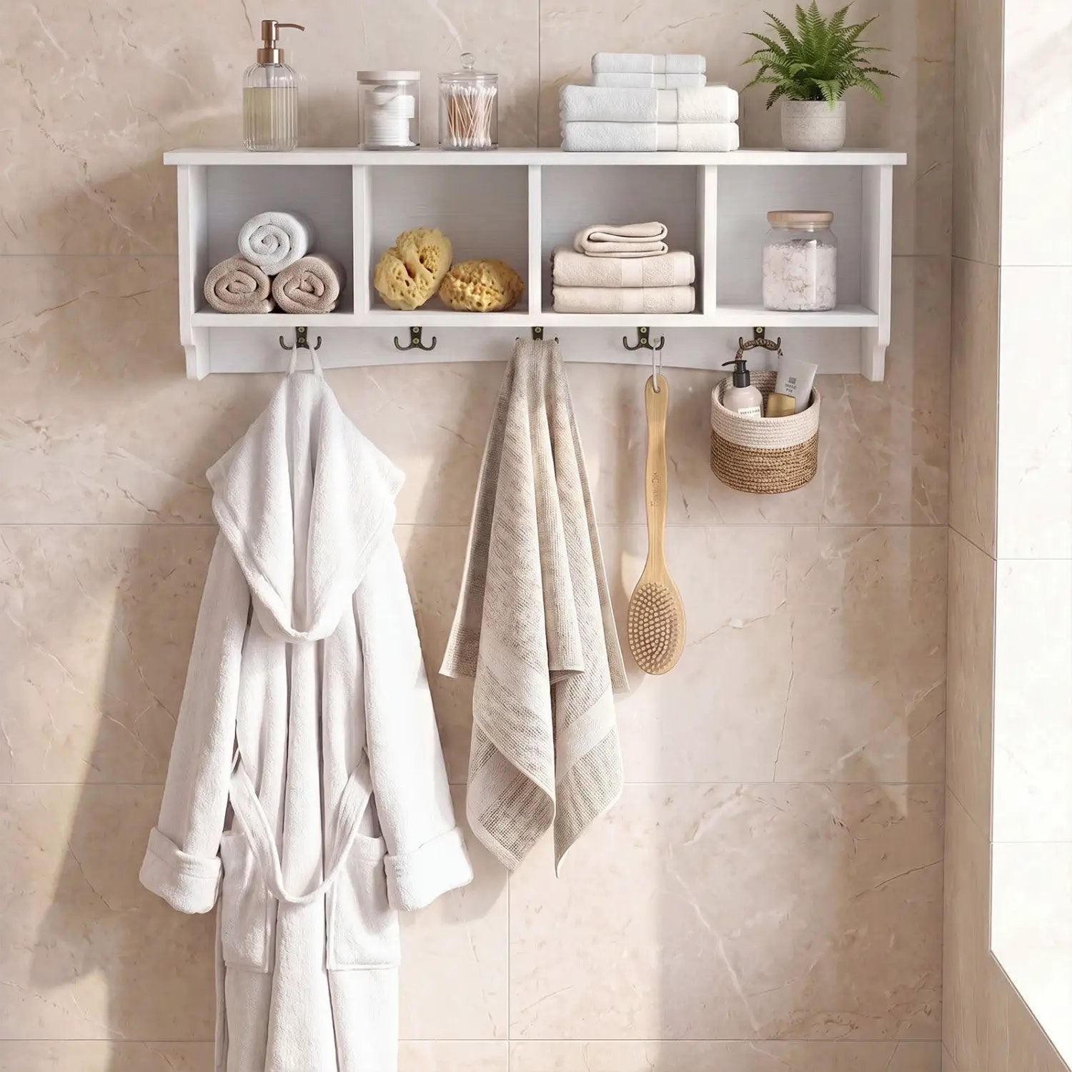 Wall-Mounted Coat Rack with 4 Cubbies and 5 Double Hooks by DirectDeals