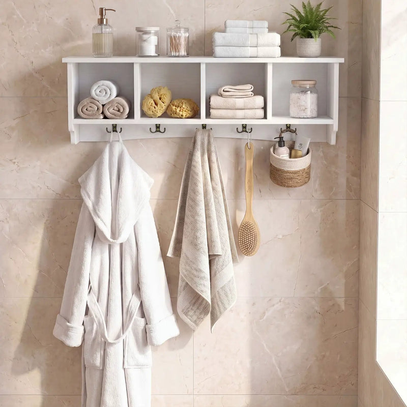 Wall-Mounted Coat Rack with 4 Cubbies and 5 Double Hooks by DirectDeals