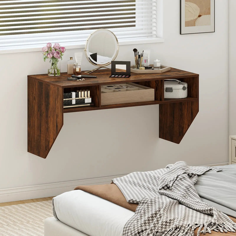 Wall-Mounted Computer Desk Floating Laptop Desk with 3 Storage Compartments by DirectDeals