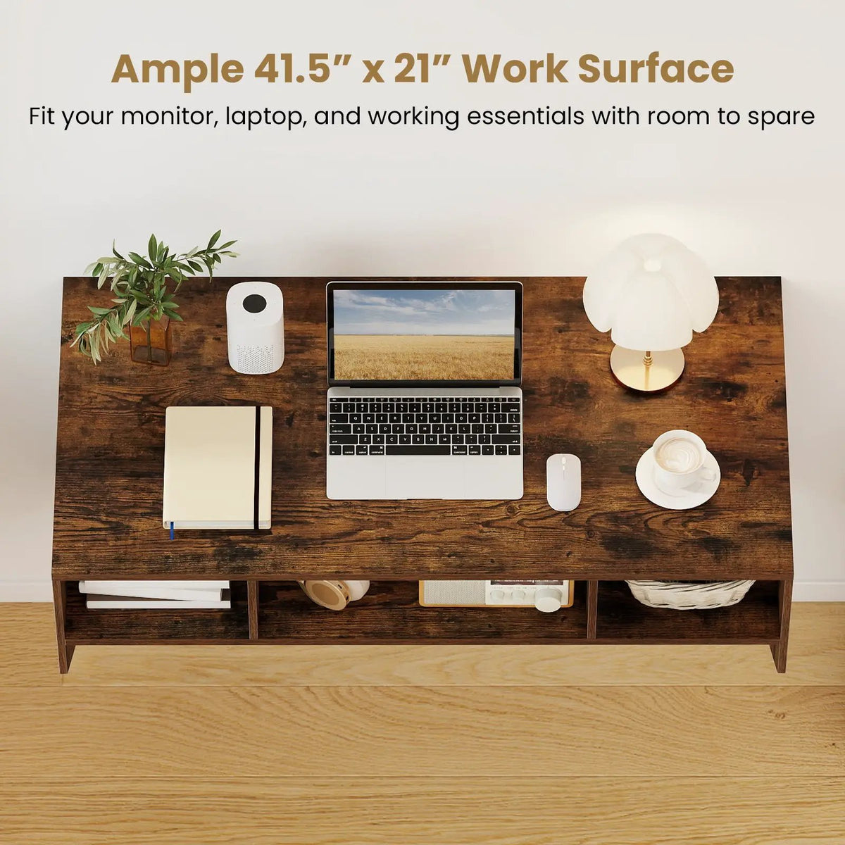 Wall-Mounted Computer Desk Floating Laptop Desk with 3 Storage Compartments, photo 12 of 16