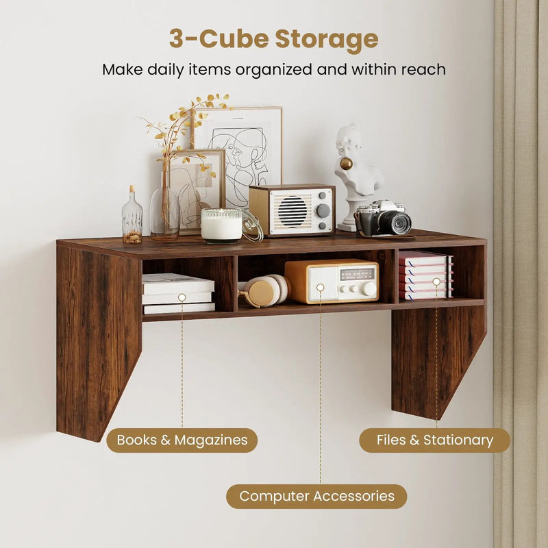 Wall-Mounted Computer Desk Floating Laptop Desk with 3 Storage Compartments by DirectDeals
