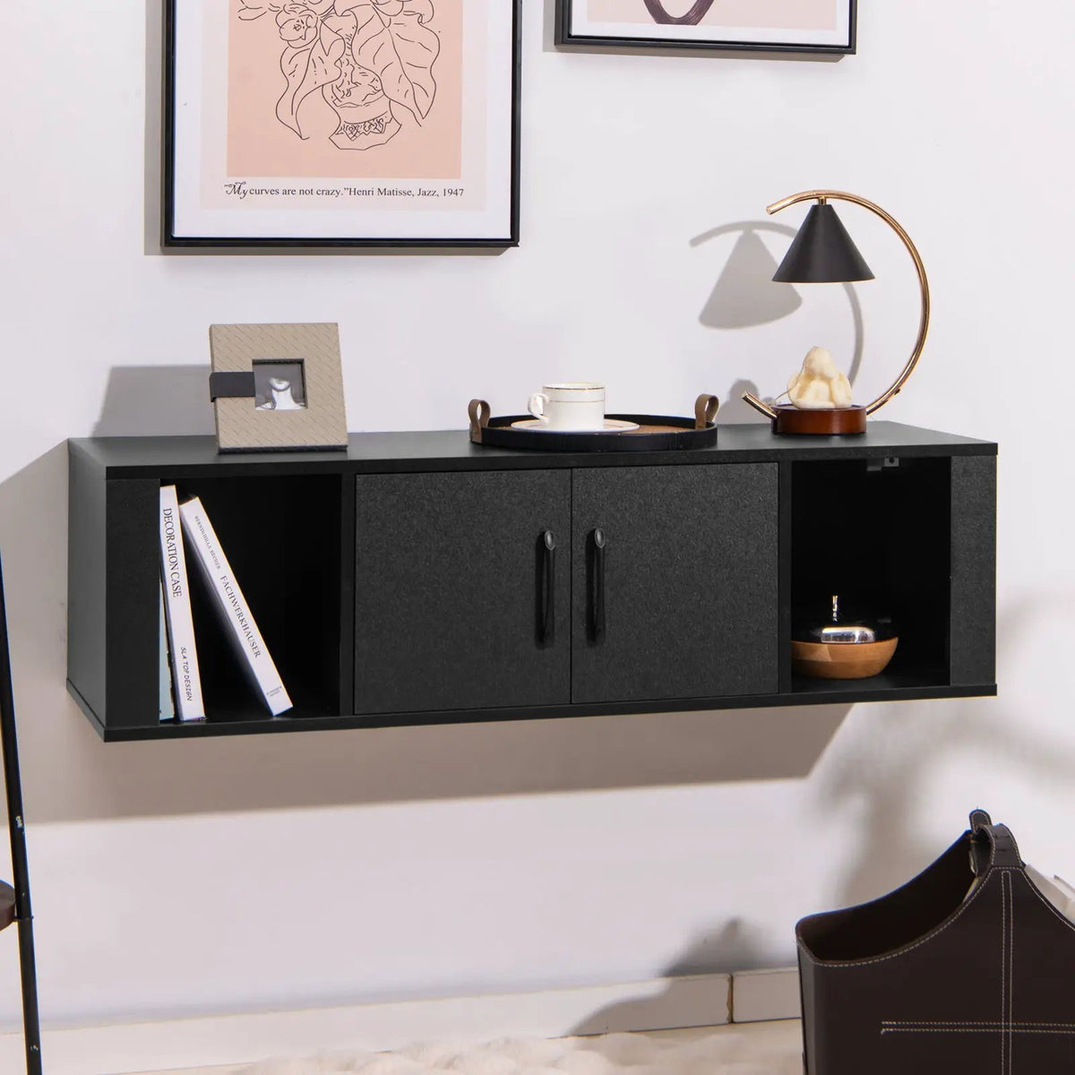 Wall Mounted Floating 2 Door Desk Hutch Storage Shelves, photo 2 of 9