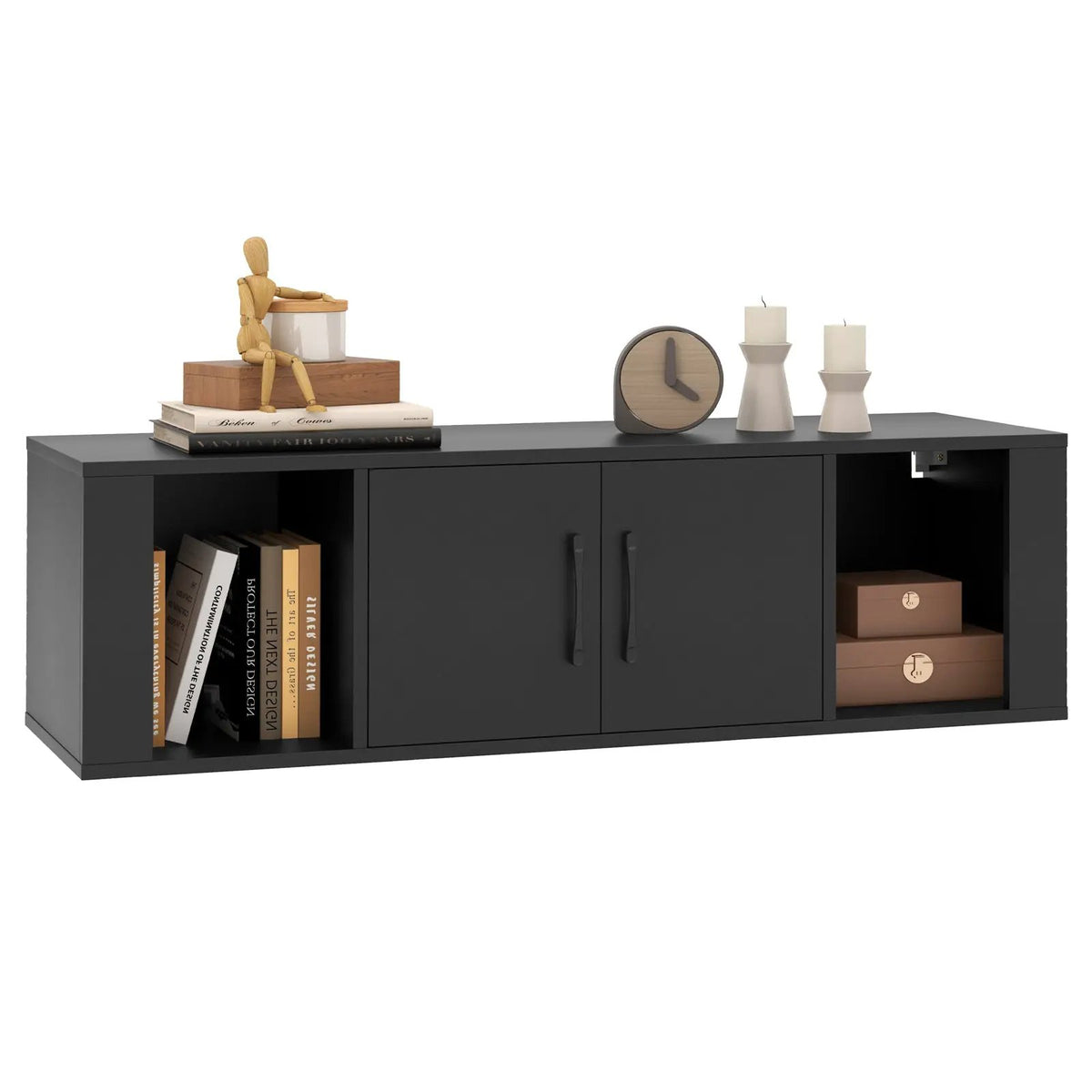 Wall Mounted Floating 2 Door Desk Hutch Storage Shelves, photo 4 of 9